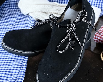 Mens Oktoberfest Shoes | Black Suede Lederhosen Shoes | Bavarian German Trachten Haferl Footwear
