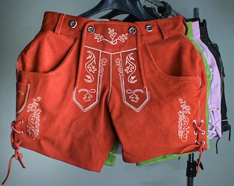 Suede Lederhosen for Women Traditional Bavarian Oktoberfest Costume with Embroidered Suspenders German Festival Outfit