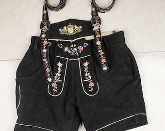 Womens Suede Lederhosen Outfit Embroidered Oktoberfest Costume