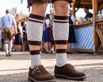 Oktoberfest Socks for Men Brown Striped 2 Piece Bavarian Lederhosen Socks German Costume Sock Set