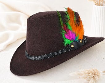 Oktoberfest Hat Brown Bavarian Alpine Hat with Feather German Costume Hat for Lederhosen Outfit