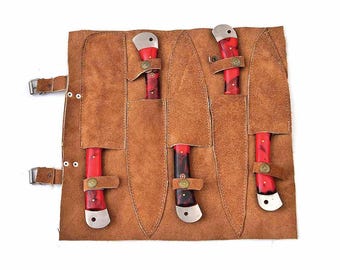 Chef Knife 5-Piece Set Professional Kitchen Knives with Leather Sheath