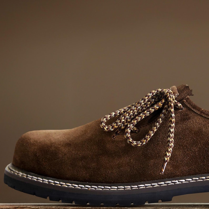Mens brown bavarian shoes for beer festival outfit suede detail and classic shape