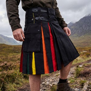 Rainbow Utility Kilt with Cargo Pockets for Men | Festival, Pride & Outdoor Highland Wear