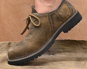 Oktoberfest Shoes Men Antiqued Brown Suede Lederhosen Shoes Bavarian German Trachten Shoes