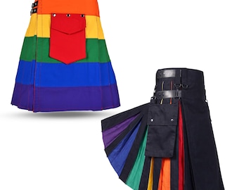 Rainbow Utility Kilt with Cargo Pockets for Men | Festival, Pride & Outdoor Highland Wear LGBTQ Kilt