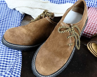 Mens Lederhosen Shoes Golden Brown Suede Oktoberfest Shoes, Bavarian German Trachten Footwear