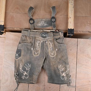 Men's Suede Lederhosen Oktoberfest Outfit – Traditional Bavarian German Costume with Waist Belt – Oktoberfest Clothing for Men | Event Gift