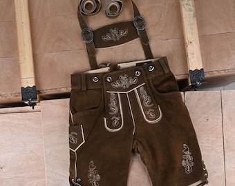 Oktoberfest Outfit Chocolate Brown Suede Lederhosen Shorts with Suspenders Bavarian German Costume