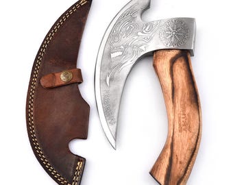 Handmade Pizza Cutter Axe | Carbon Steel Blade, Ash Wood Handle Gift for Him