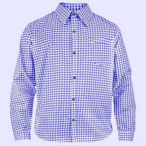 Front view of blue checkered Oktoberfest shirt for men perfect for traditional German outfit