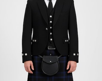 Argyle Jacket & Vest – Black Scottish Kilt Outfit Formal Highland Wear Easter Day Gift