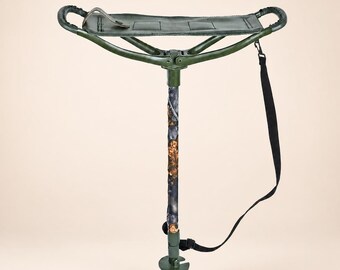 Adjustable Walking Stick Seat | Folding Hiking Stick | Leather Shooting Stick | Outdoor Hunting Gift for Dad
