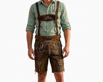 Mens Oktoberfest Outfit Suede Lederhosen Shorts Style with Belt Bavarian German Costume Gift for Him and Dad