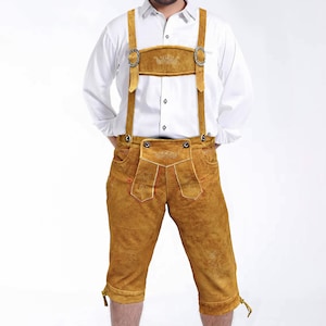 Mens Suede Lederhosen Outfit: Bavarian Oktoberfest Trachten Shorts with Suspenders