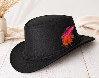 Black Oktoberfest Hat for Men Wool Bavarian Alpine Hat with Feather