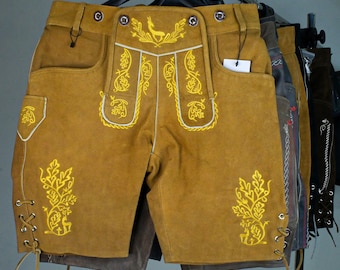 Mens Oktoberfest Outfit Bavarian Suede Lederhosen Shorts with Embroidered German Costume for Men Rustic Folk Festival Wear