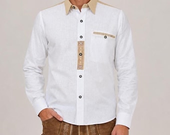 Oktoberfest Shirt Men, White Embroidered Bavarian Trachten Shirt, German Costume Shirt for Lederhosen Outfit
