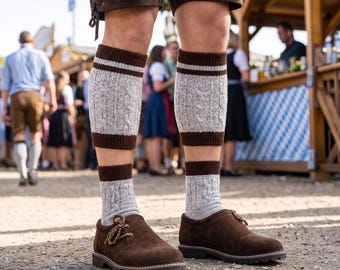 Oktoberfest Socks for Men Brown Striped 2 Piece Bavarian Lederhosen Socks German Costume Sock Set
