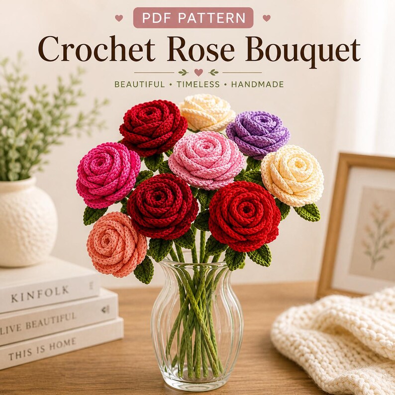 Layered Rose Bouquet crochet flower pattern listing photo by digitalbyseher