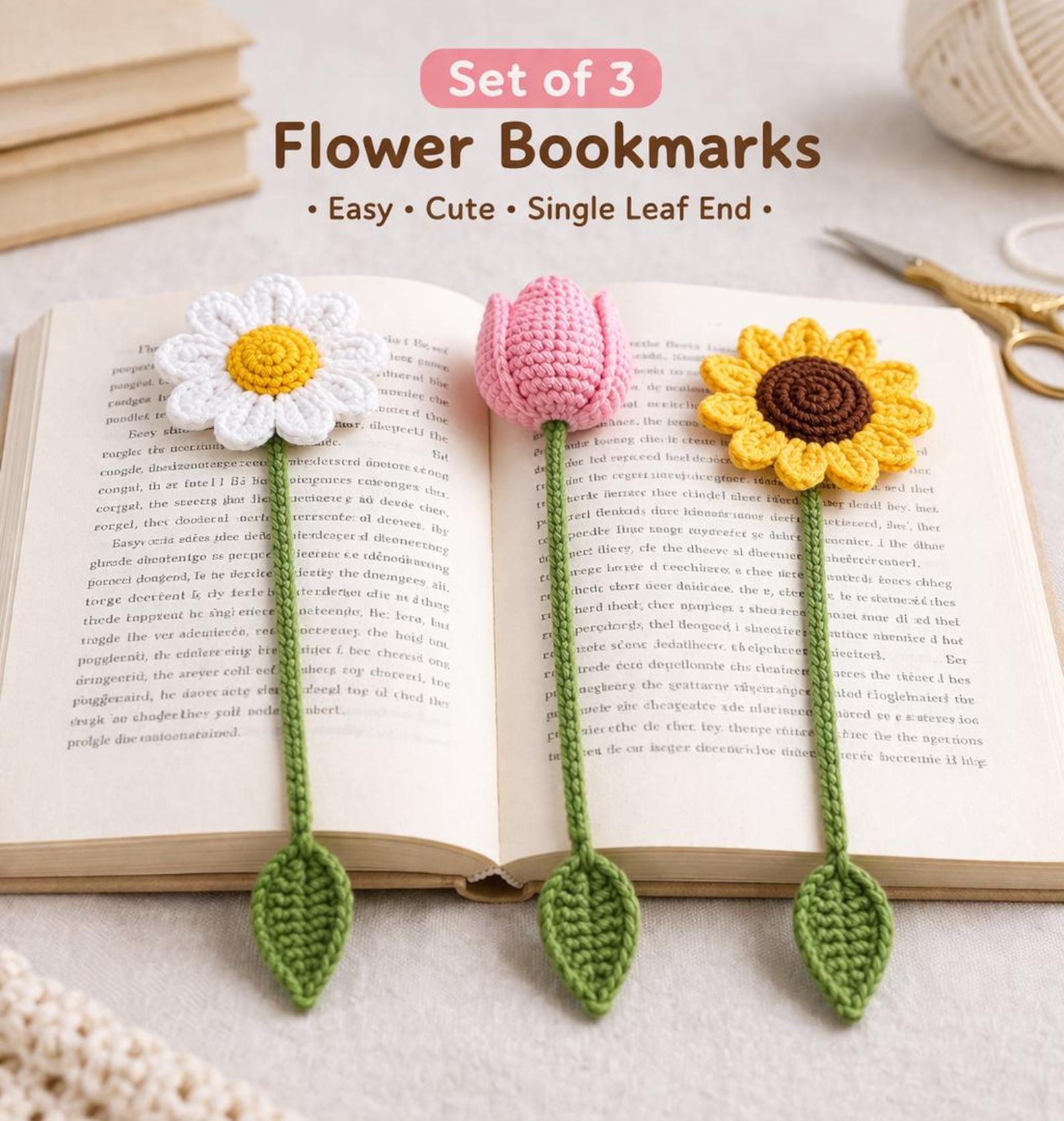 Crochet Flower Bookmark Pattern | Easy Floral Bookmark With Stem ...