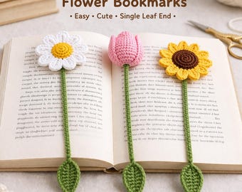 Patrón de marcapáginas de flores a crochet / Marcapáginas floral fácil con tallo / Apto para principiantes