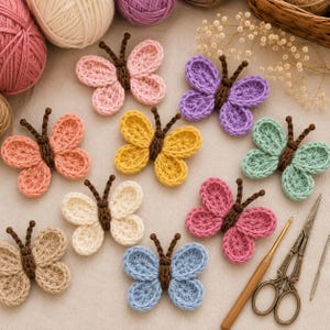Crochet Butterfly Applique Pattern – Amigurumi Motif for Cards, Clothes, Decorations (PDF)