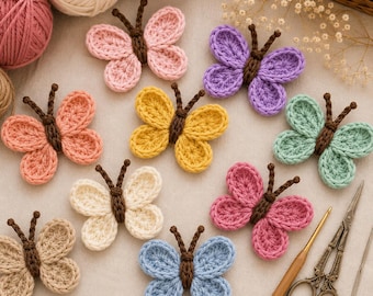 Crochet Butterfly Applique Pattern – Amigurumi Motif for Cards, Clothes, Decorations (PDF)