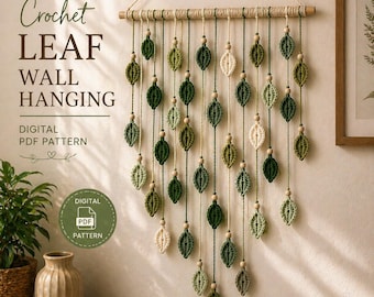 Crochet Leaf Wall Hanging Pattern, Boho Botanical DIY Decor (Digital PDF)