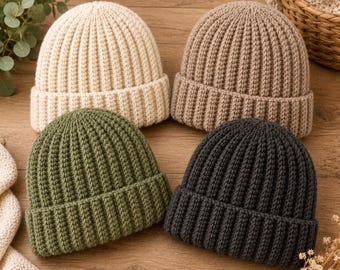 Ribbed Crochet Beanie Pattern PDF, Unisex Winter Hat DIY (Digital Download)