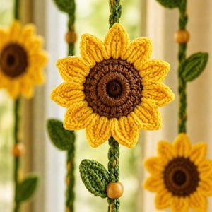 Close up of crochet sunflower flower showing detailed stitches and texture pattern