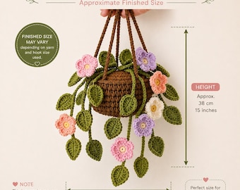 Crochet Hanging Plant Pot Pattern, Floral Basket Tutorial (PDF Download)