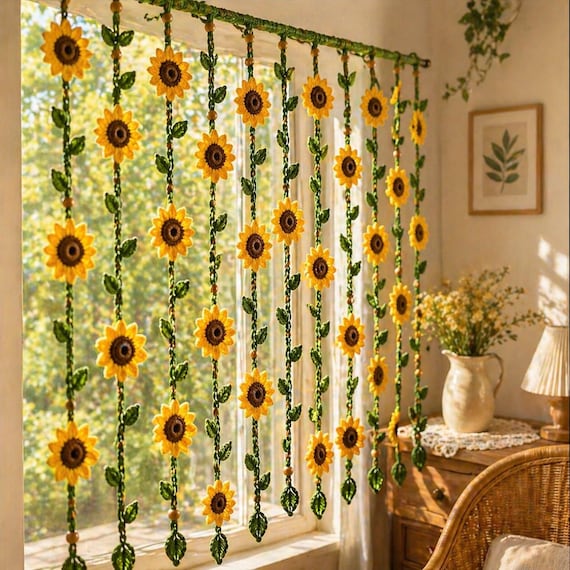 Sunflower Crochet Curtain Pattern | Boho Floral Garland (PDF Pattern)