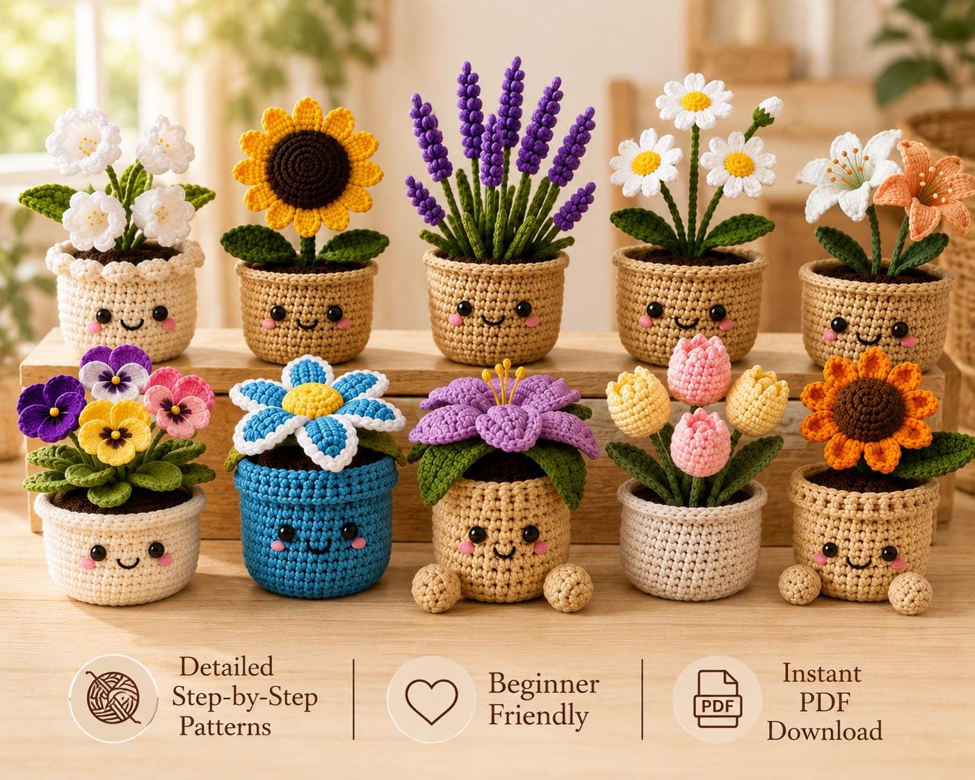 かぎ針編みの鉢植えの花 - Etsy 日本
