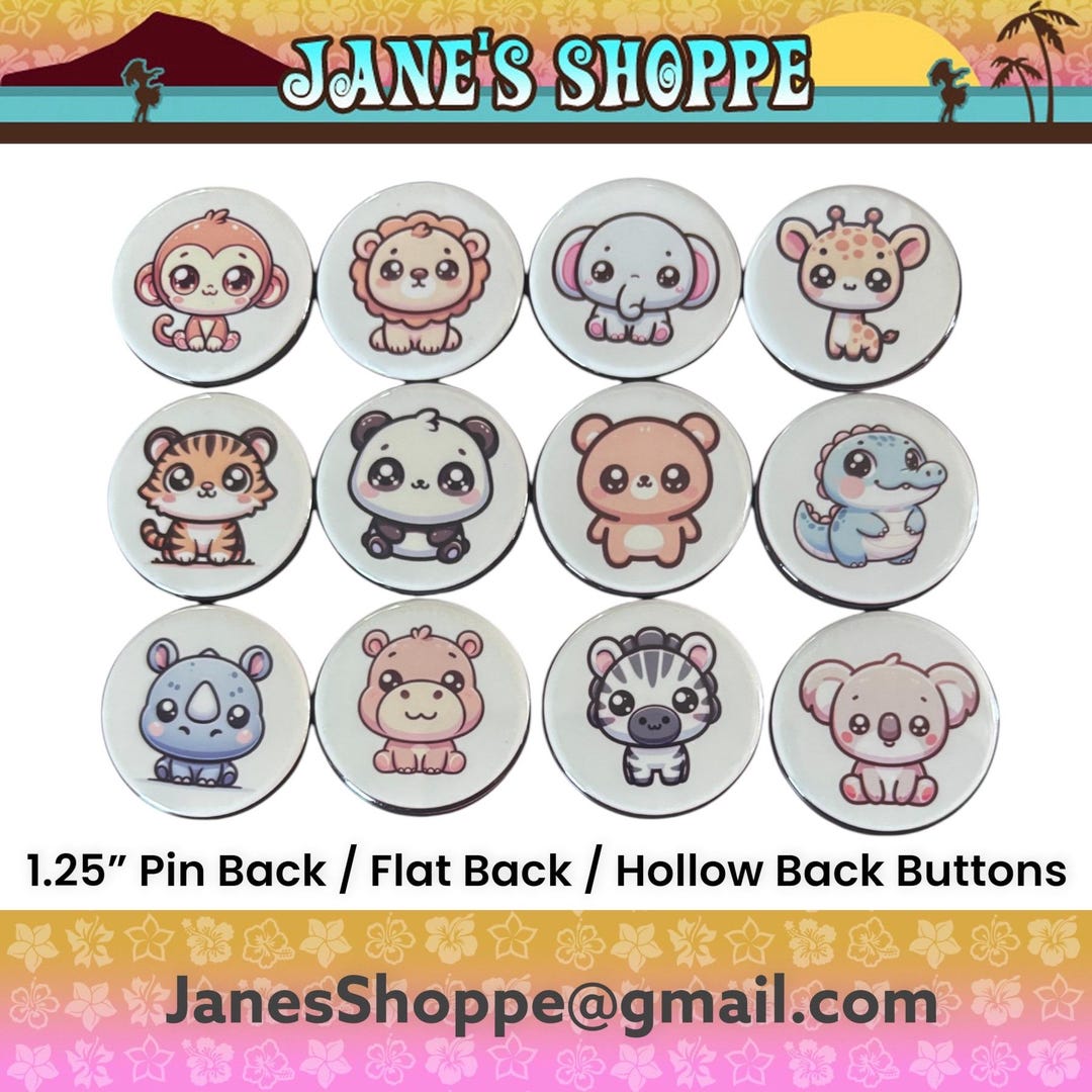 Cute Chibi Animals Zoo Safari (set of 12) 1.25 Inch Buttons Pin Backs ...