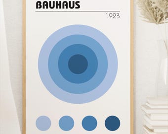 Niebieski Bauhaus Wall Art Print – Geometryczny Minimalistyczny Plakat – Nowoczesny Abstrakcyjny Wystrój Mid Century – Fizyczne Dzieło Sztuki – Dzieło Sztuki Vintage
