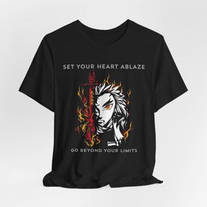Camiseta Demon Slayer Flame Hashira Rengoku Anime, Queime seu coração, Ideia de presente para amantes de anime, Vá além dos limites, Camiseta curta unissex