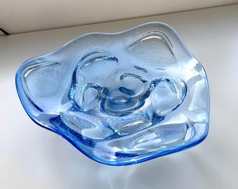 Ciotola vintage in vetro artistico azzurro, stile Murano, centrotavola da 30 cm