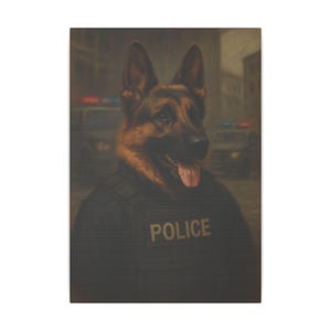 Impresión giclée de perro policía: lienzo de pastor alemán