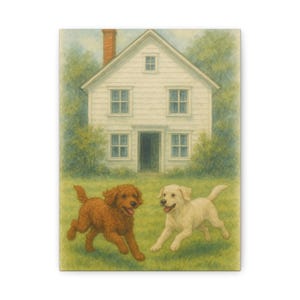 Dog Lovers Matte Canvas Art - Puppy Playtime, Home Decor, Pet Keepsake, Animal Lovers Gift, Dog Art Print