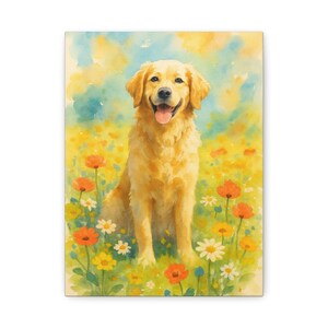 Canvas Print, Watercolor Golden Retriever Art Print, Dog Poster, Dog Lover Gift, Pet Portrait Decor, Floral Dog Painting