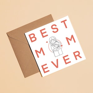 Afdrukbare kleurkaart gelukkige Moederdag, voor je beste moeder ooit, vierkante kaart, DIY Kids Craft, pdf direct downloaden, lastminute cadeau