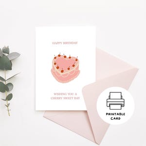 Niedliche Geburtstagskarte Herz Kuchen | Rosa Vintage Herz-Torte | Digitale Karte | Grußkarte | Drucken Sie zu Hause | Digitaler Download
