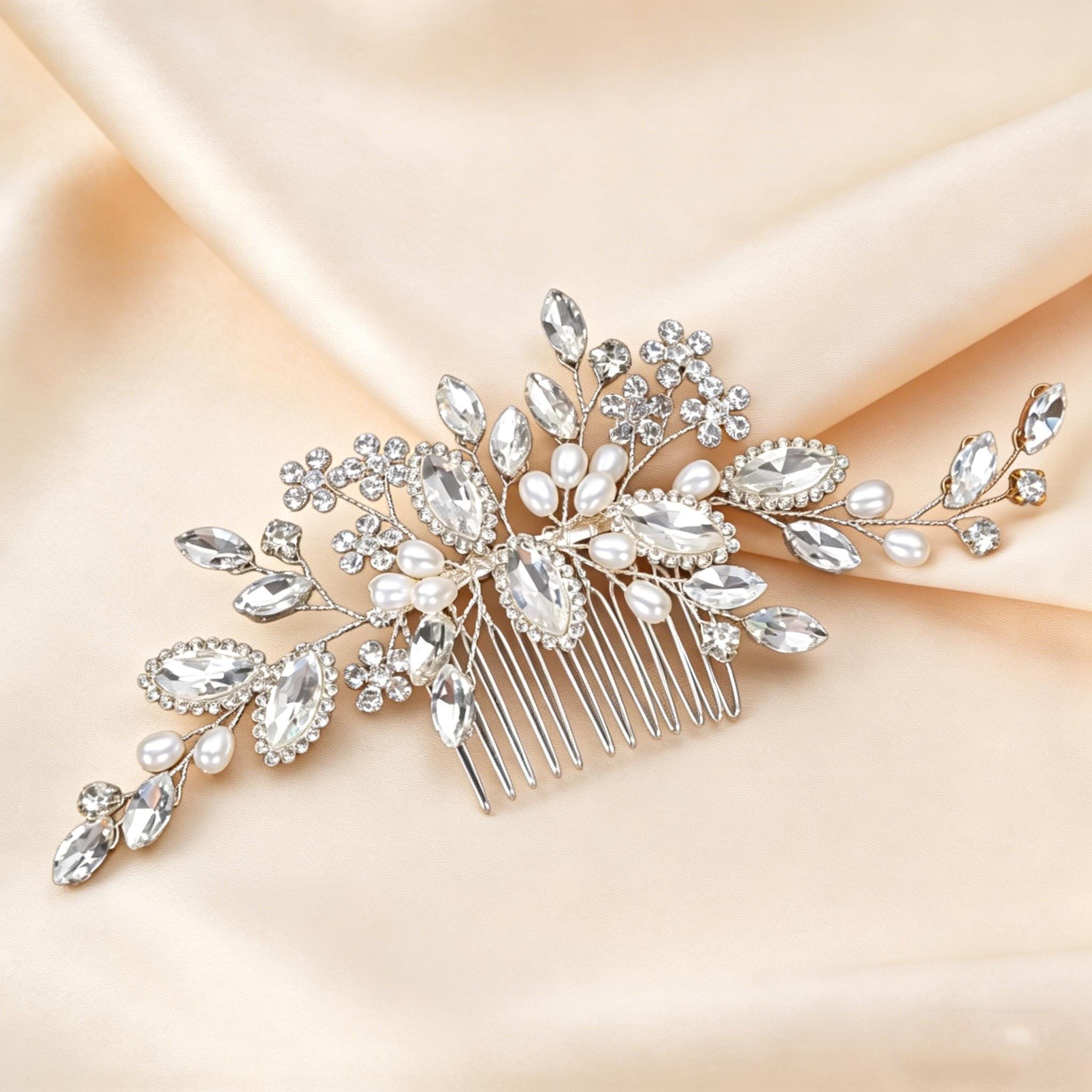 OuryTech Haarspangen Damen, Strass Haarklammer voor Vrouwen Glitters Zilver Legering Vintage Bling Haaraccessoire voor Feest Bruiloft Avond