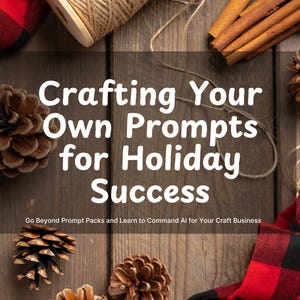 May include: A rustic image featuring crafting supplies and text. A spool of twine, cinnamon sticks, and pine cones are arranged on a wooden surface. The text reads "Crafting Your Own Prompts for Holiday Success."