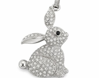 Crystal Pavé Bunny Rabbit Pendant Necklace, Silver-Tone Whimsical Animal Jewelry