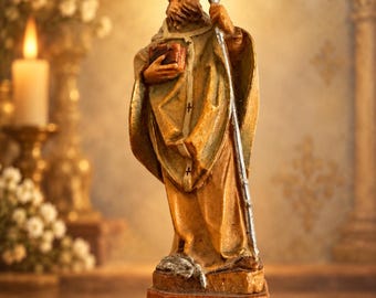 ANRI Saint Patrick Wood Carving 3.5” Hand Painted Italian Religious Figurine Vintage Bishop Statue