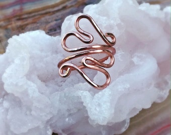 Copper Ring- Double Heart Ring - Hammered Heart Ring - Adjustable Copper Ring - Copper Heart Ring