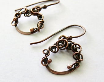 Tiny Copper Hoop Earrings - Small Copper Hoop Earrings - Antiqued Copper Earrings - Hammered Hoops - Mother's Day Gift Idea