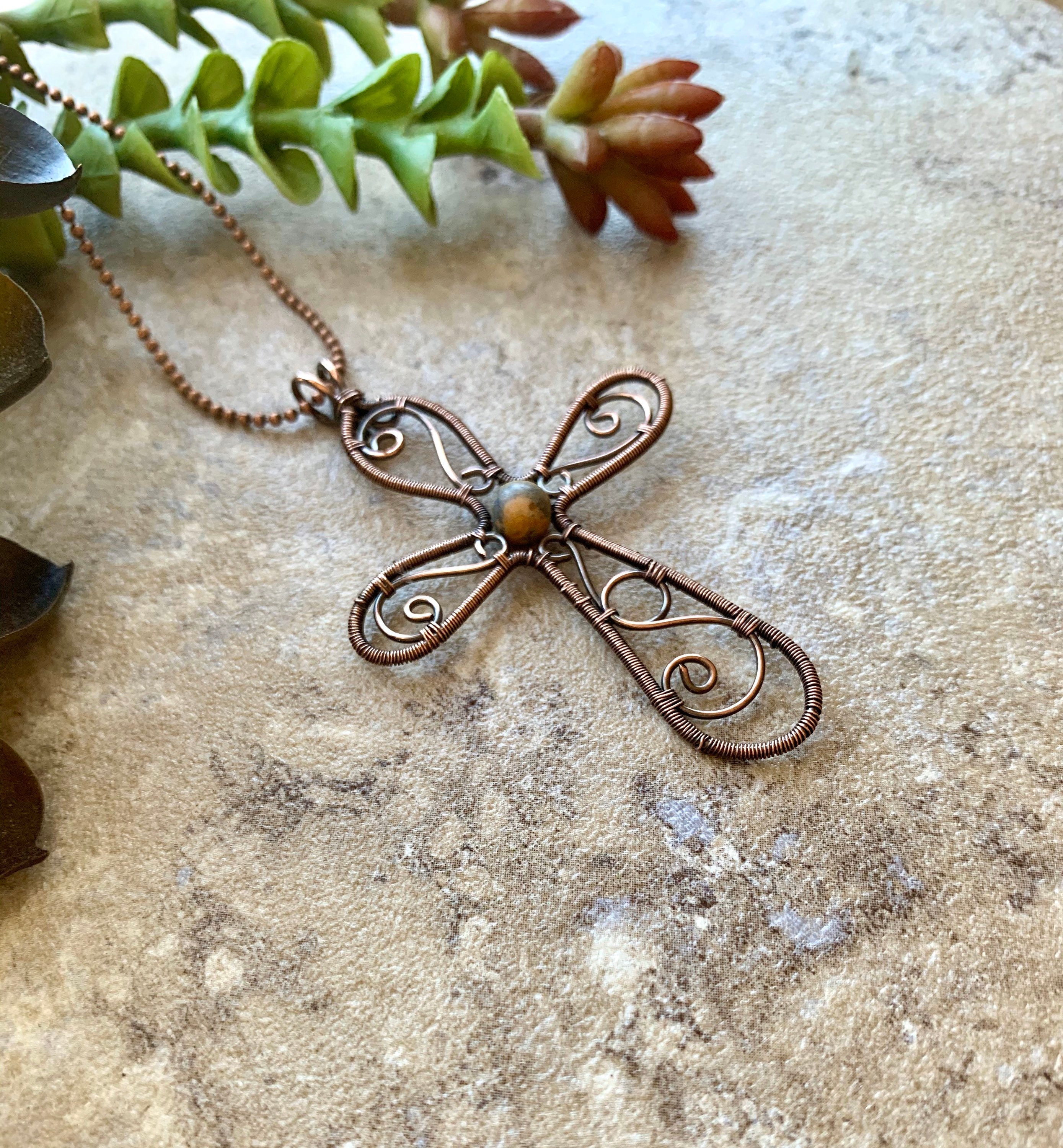 Wire wrapped cross necklace deals